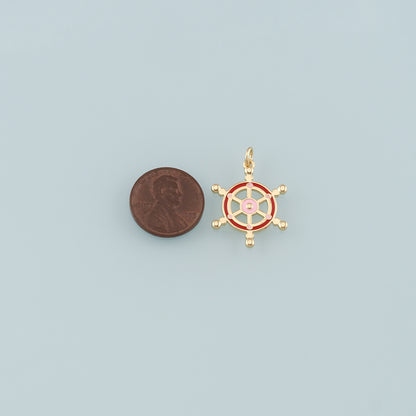 Gold Rudder Charm,18K Gold Filled Rudder Pendant,Enamel Navigation Charm Bracelet Necklace for DIY Jewelry Making Supply