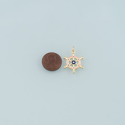 Gold Rudder Charm,18K Gold Filled Rudder Pendant,Enamel Navigation Charm Bracelet Necklace for DIY Jewelry Making Supply