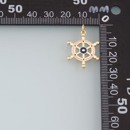 Gold Rudder Charm,18K Gold Filled Rudder Pendant,Enamel Navigation Charm Bracelet Necklace for DIY Jewelry Making Supply