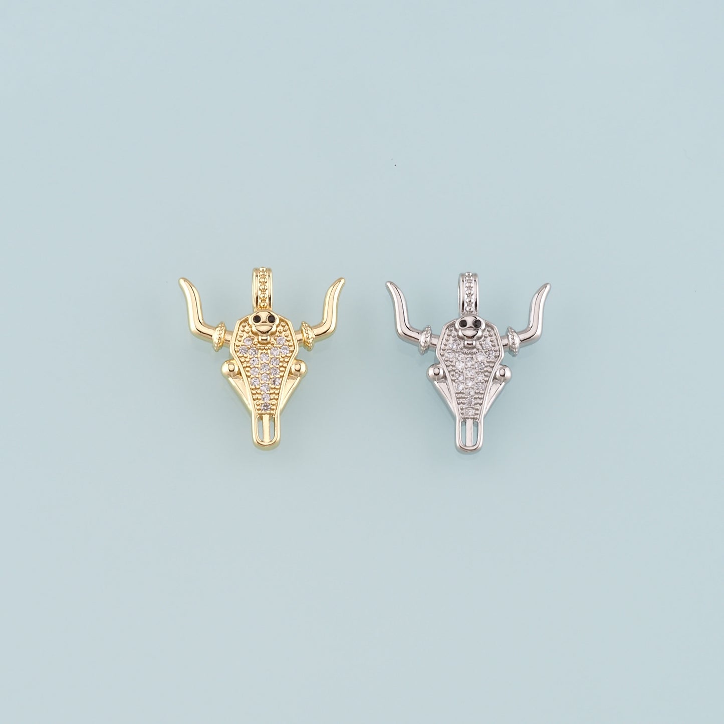 Gold Ox Charms,18K Gold Filled Bull Head Pendant,CZ Micro Pave Bull Charm Bracelet Necklace for DIY Jewelry Making Supply