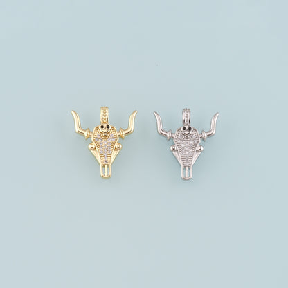 Gold Ox Charms,18K Gold Filled Bull Head Pendant,CZ Micro Pave Bull Charm Bracelet Necklace for DIY Jewelry Making Supply