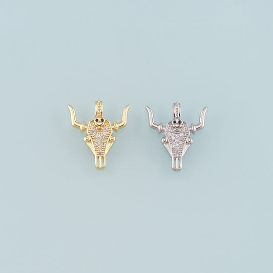 Gold Ox Charms,18K Gold Filled Bull Head Pendant,CZ Micro Pave Bull Charm Bracelet Necklace for DIY Jewelry Making Supply