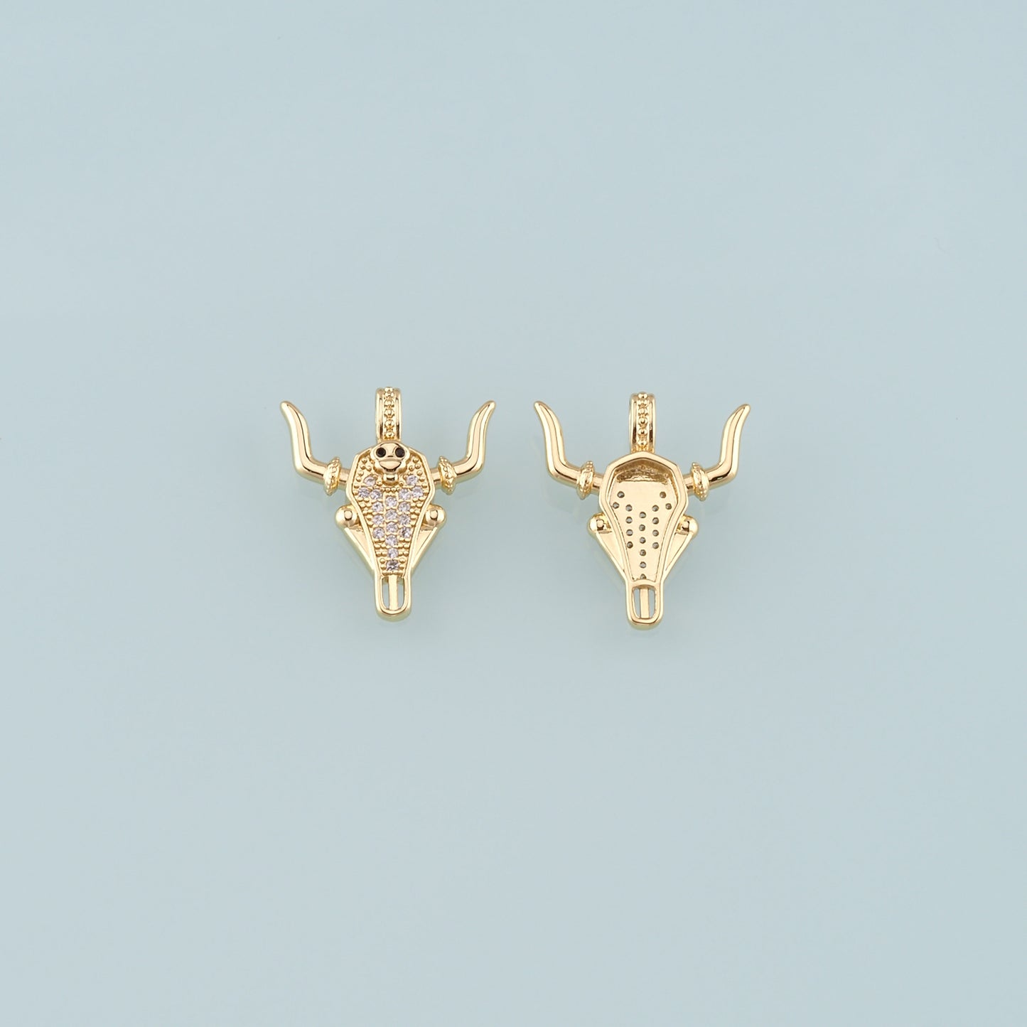Gold Ox Charms,18K Gold Filled Bull Head Pendant,CZ Micro Pave Bull Charm Bracelet Necklace for DIY Jewelry Making Supply
