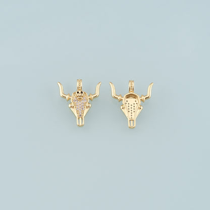 Gold Ox Charms,18K Gold Filled Bull Head Pendant,CZ Micro Pave Bull Charm Bracelet Necklace for DIY Jewelry Making Supply
