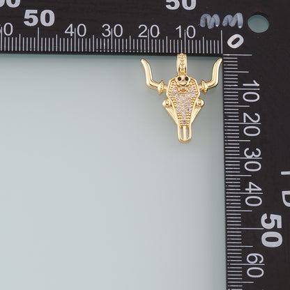 Gold Ox Charms,18K Gold Filled Bull Head Pendant,CZ Micro Pave Bull Charm Bracelet Necklace for DIY Jewelry Making Supply