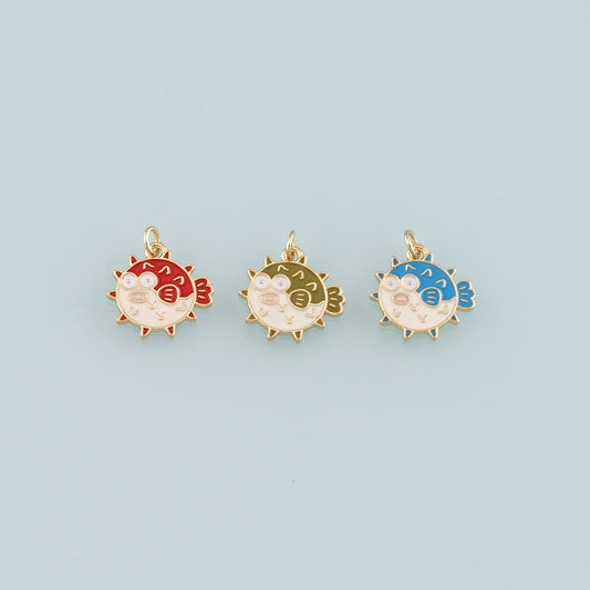 Gold Ocean Charms,18K Gold Filled Pufferfish Pendant,Enamel Pufferfish Charm Bracelet Necklace for DIY Jewelry Making Supply