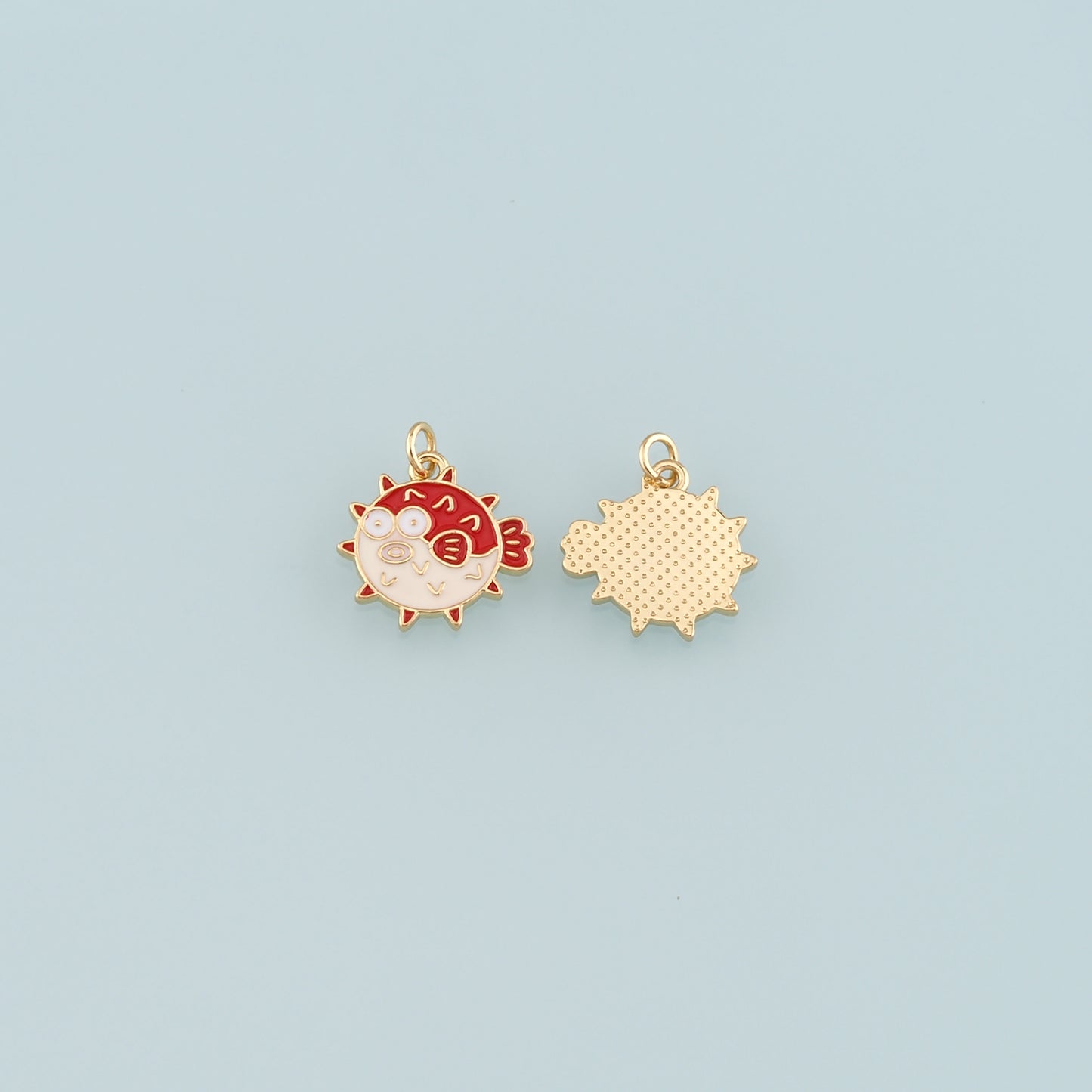 Gold Ocean Charms,18K Gold Filled Pufferfish Pendant,Enamel Pufferfish Charm Bracelet Necklace for DIY Jewelry Making Supply