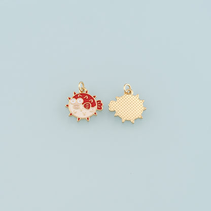 Gold Ocean Charms,18K Gold Filled Pufferfish Pendant,Enamel Pufferfish Charm Bracelet Necklace for DIY Jewelry Making Supply