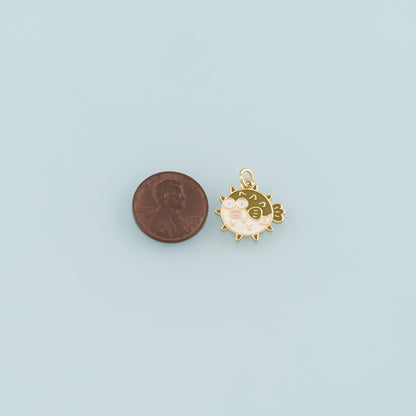 Gold Ocean Charms,18K Gold Filled Pufferfish Pendant,Enamel Pufferfish Charm Bracelet Necklace for DIY Jewelry Making Supply