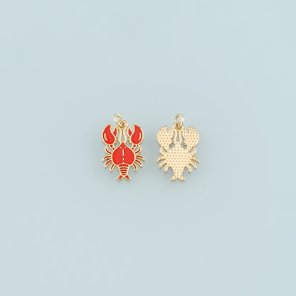 Cute Lobster Charms,18K Gold Filled Enamel Lobster Pendant,kawaii Ocean Charm Bracelet Necklace for DIY Jewelry Making Supply