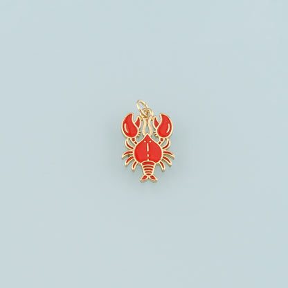 Cute Lobster Charms,18K Gold Filled Enamel Lobster Pendant,kawaii Ocean Charm Bracelet Necklace for DIY Jewelry Making Supply
