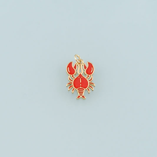 Cute Lobster Charms,18K Gold Filled Enamel Lobster Pendant,kawaii Ocean Charm Bracelet Necklace for DIY Jewelry Making Supply
