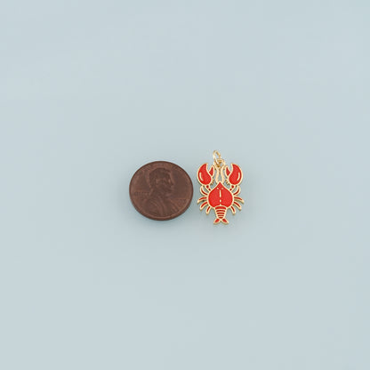 Cute Lobster Charms,18K Gold Filled Enamel Lobster Pendant,kawaii Ocean Charm Bracelet Necklace for DIY Jewelry Making Supply