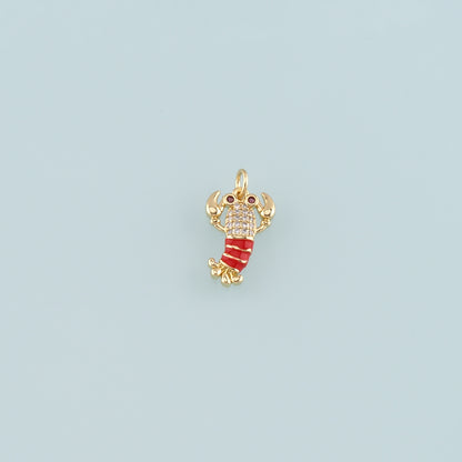 Cute Lobster Charms,18K Gold Filled Enamel Lobster Pendant,kawaii Ocean Charm Bracelet Necklace for DIY Jewelry Making Supply