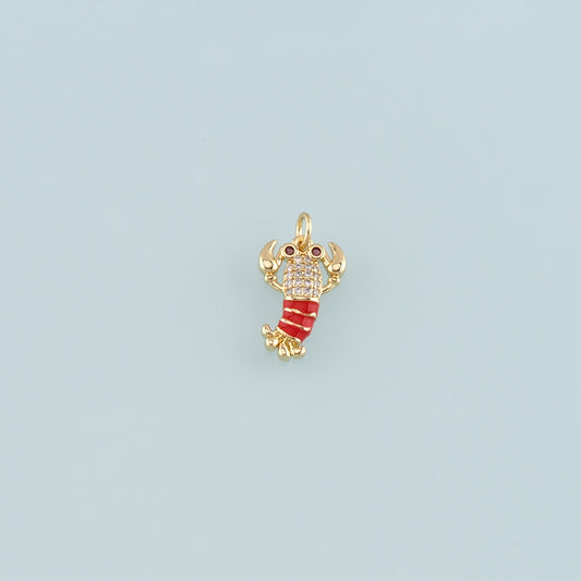 Cute Lobster Charms,18K Gold Filled Enamel Lobster Pendant,kawaii Ocean Charm Bracelet Necklace for DIY Jewelry Making Supply