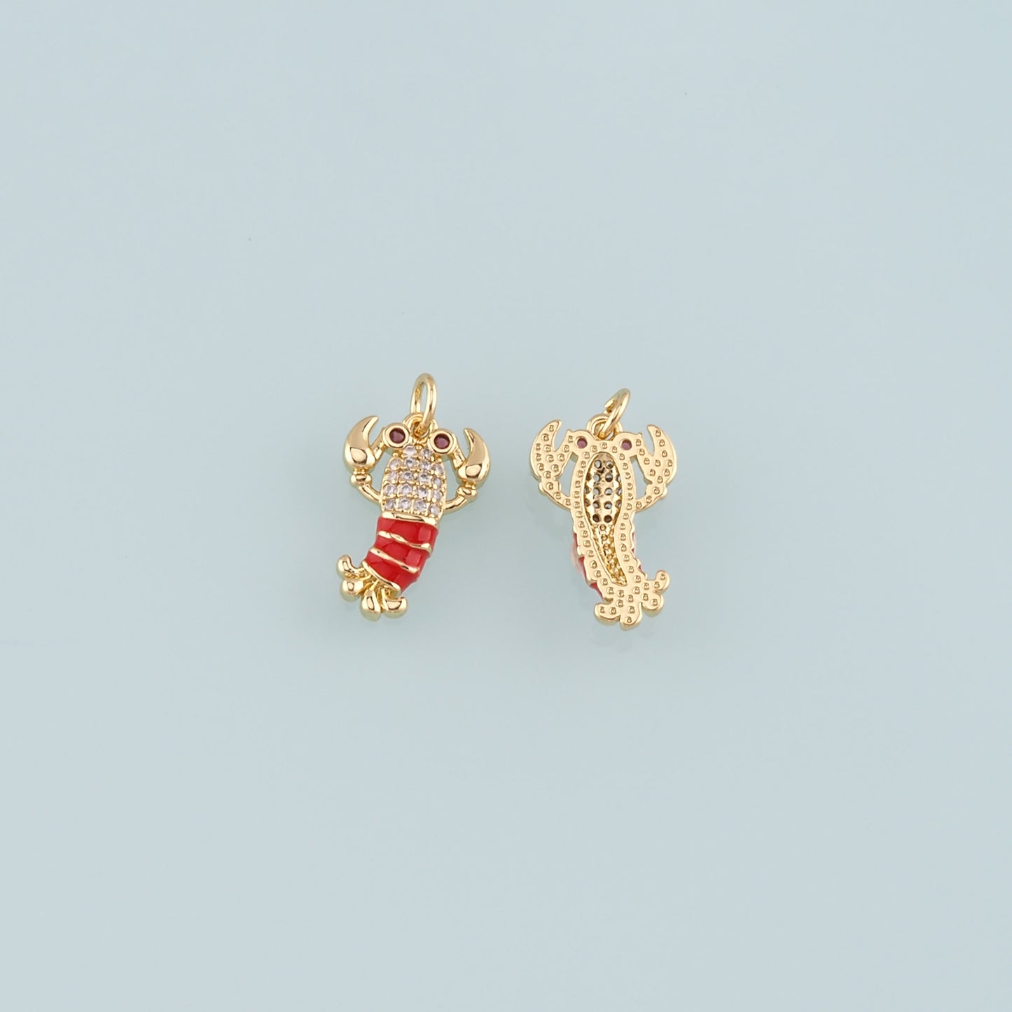 Cute Lobster Charms,18K Gold Filled Enamel Lobster Pendant,kawaii Ocean Charm Bracelet Necklace for DIY Jewelry Making Supply