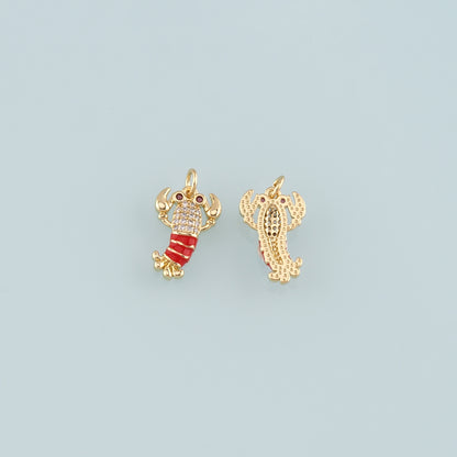 Cute Lobster Charms,18K Gold Filled Enamel Lobster Pendant,kawaii Ocean Charm Bracelet Necklace for DIY Jewelry Making Supply