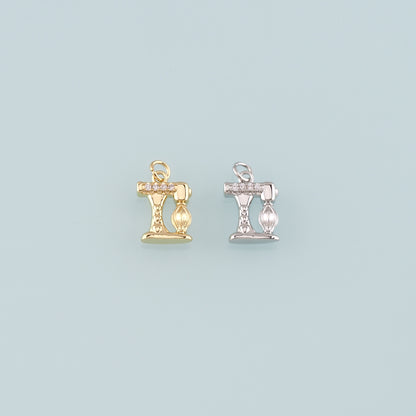 18K Gold Filled Sewing Machine Pendant,CZ Micro Pave Sewing Machine Charm Bracelet Necklace for DIY Jewelry Making Supply