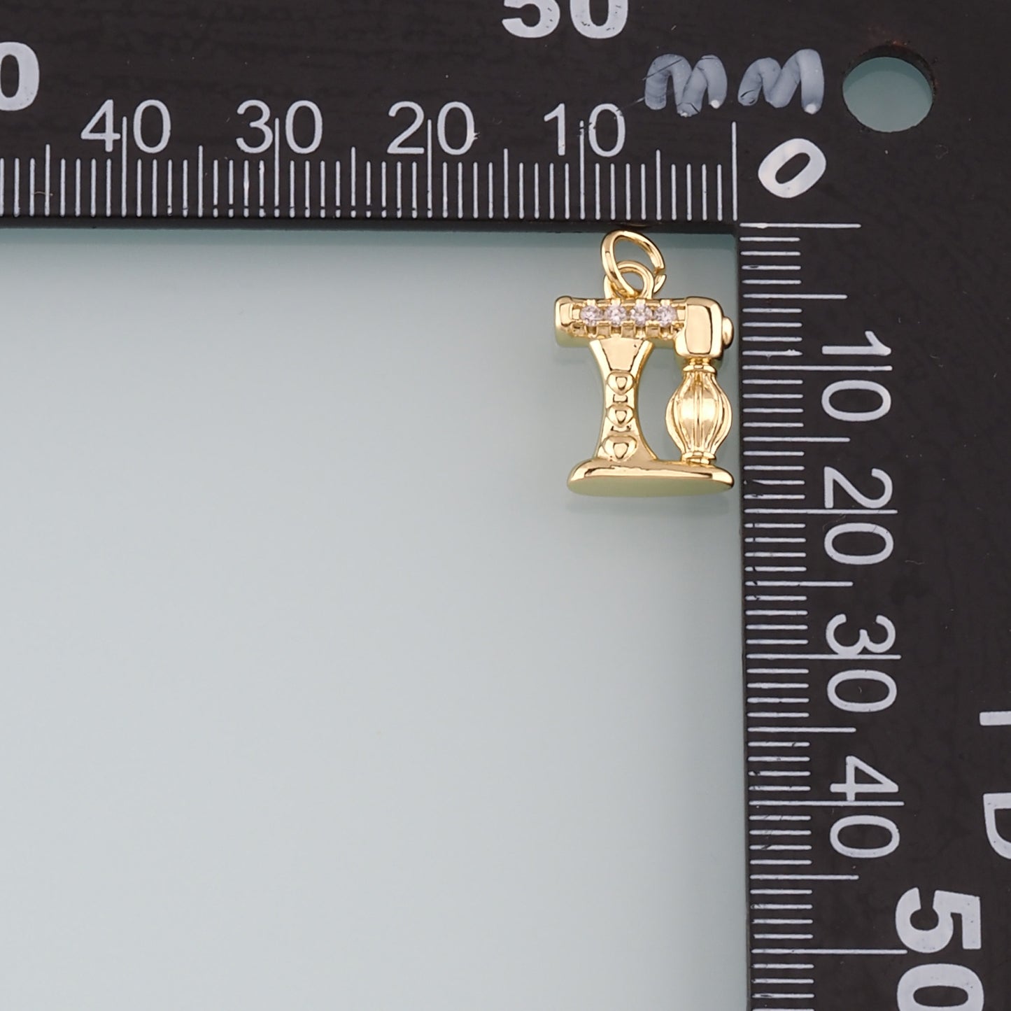 18K Gold Filled Sewing Machine Pendant,CZ Micro Pave Sewing Machine Charm Bracelet Necklace for DIY Jewelry Making Supply