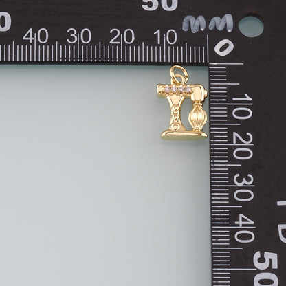 18K Gold Filled Sewing Machine Pendant,CZ Micro Pave Sewing Machine Charm Bracelet Necklace for DIY Jewelry Making Supply