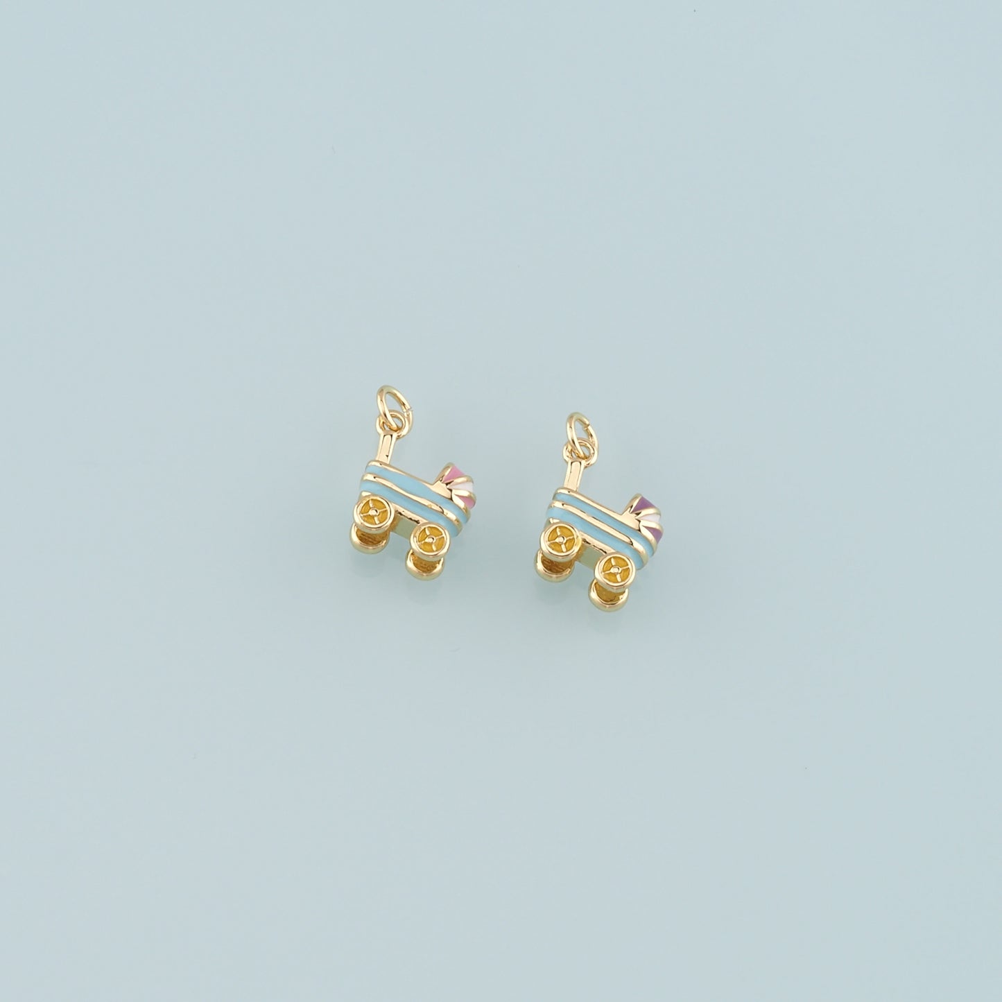 18K Gold Filled Stroller Pendant,Enamel Stroller Charm Bracelet Necklace for DIY Jewelry Making Supply