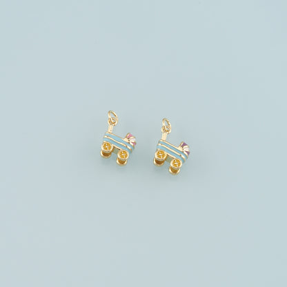 18K Gold Filled Stroller Pendant,Enamel Stroller Charm Bracelet Necklace for DIY Jewelry Making Supply