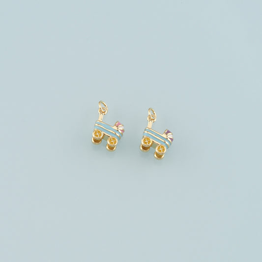 18K Gold Filled Stroller Pendant,Enamel Stroller Charm Bracelet Necklace for DIY Jewelry Making Supply
