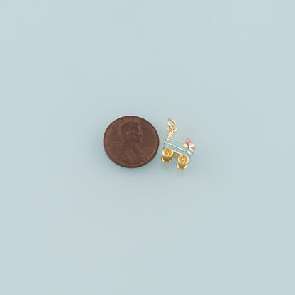 18K Gold Filled Stroller Pendant,Enamel Stroller Charm Bracelet Necklace for DIY Jewelry Making Supply