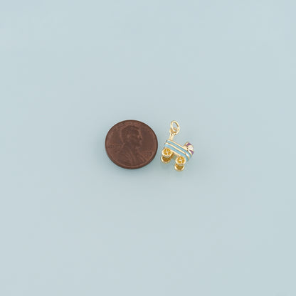 18K Gold Filled Stroller Pendant,Enamel Stroller Charm Bracelet Necklace for DIY Jewelry Making Supply