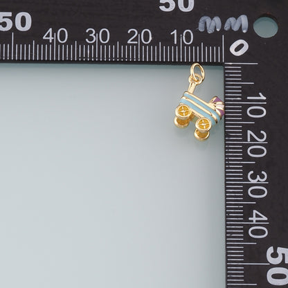18K Gold Filled Stroller Pendant,Enamel Stroller Charm Bracelet Necklace for DIY Jewelry Making Supply