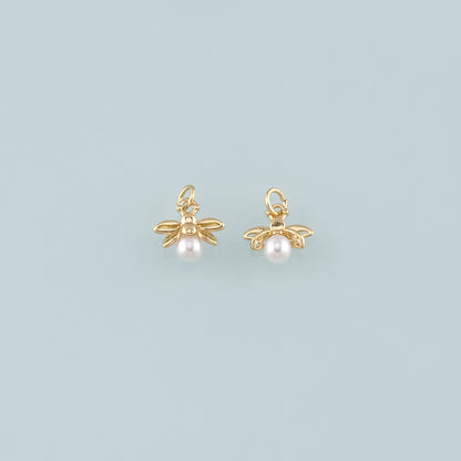 Gold Insect Charms,18K Gold Filled Pearl Bee Pendant,Bee Charm Bracelet Necklace for DIY Jewelry Making Supply