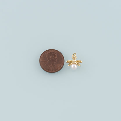 Gold Insect Charms,18K Gold Filled Pearl Bee Pendant,Bee Charm Bracelet Necklace for DIY Jewelry Making Supply