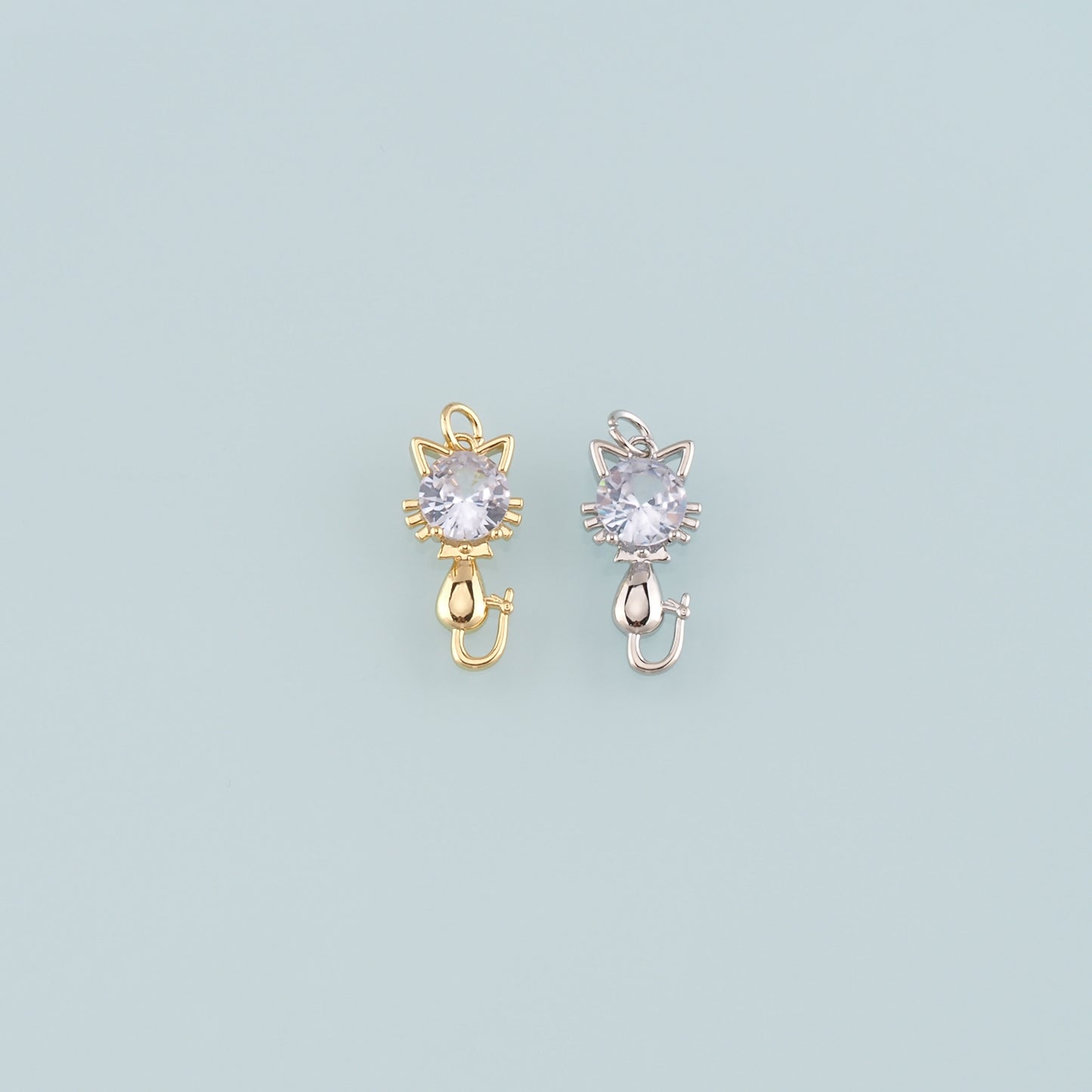 Gold Animal Charms,18K Gold Filled Cat Pendant,CZ Micro Pave Cat Charm Bracelet Necklace for DIY Jewelry Making Supply