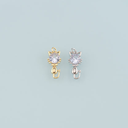 Gold Animal Charms,18K Gold Filled Cat Pendant,CZ Micro Pave Cat Charm Bracelet Necklace for DIY Jewelry Making Supply