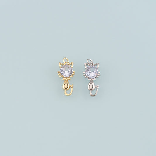 Gold Animal Charms,18K Gold Filled Cat Pendant,CZ Micro Pave Cat Charm Bracelet Necklace for DIY Jewelry Making Supply
