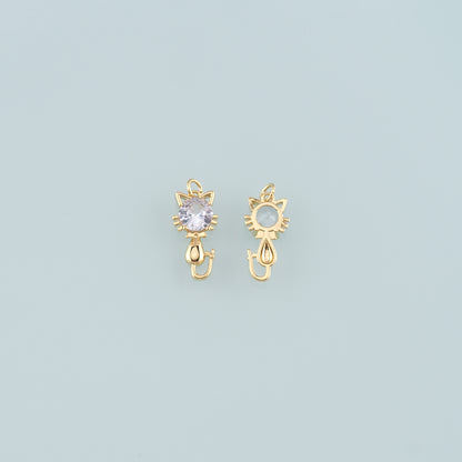 Gold Animal Charms,18K Gold Filled Cat Pendant,CZ Micro Pave Cat Charm Bracelet Necklace for DIY Jewelry Making Supply