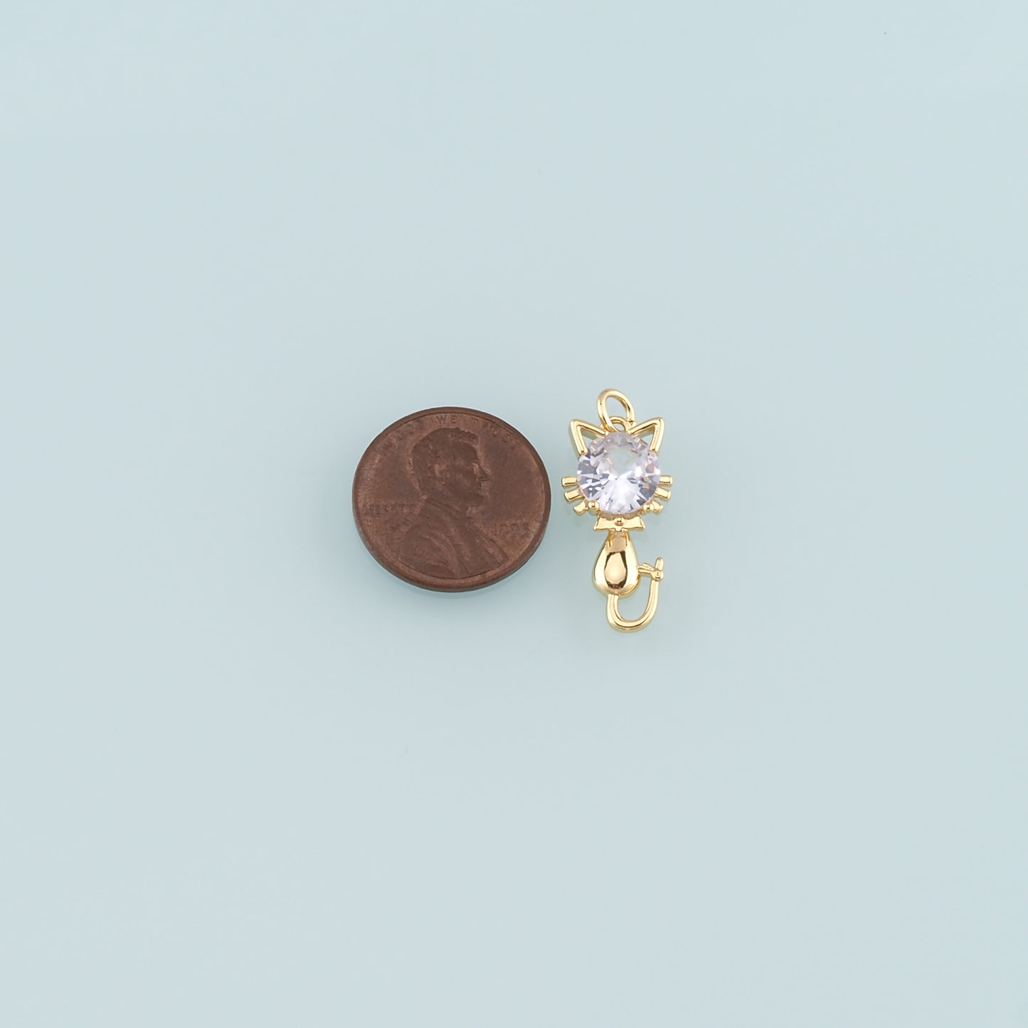 Gold Animal Charms,18K Gold Filled Cat Pendant,CZ Micro Pave Cat Charm Bracelet Necklace for DIY Jewelry Making Supply