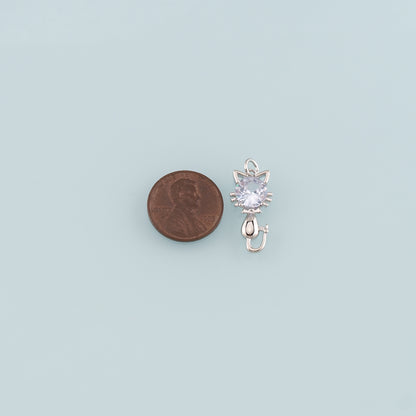 Gold Animal Charms,18K Gold Filled Cat Pendant,CZ Micro Pave Cat Charm Bracelet Necklace for DIY Jewelry Making Supply