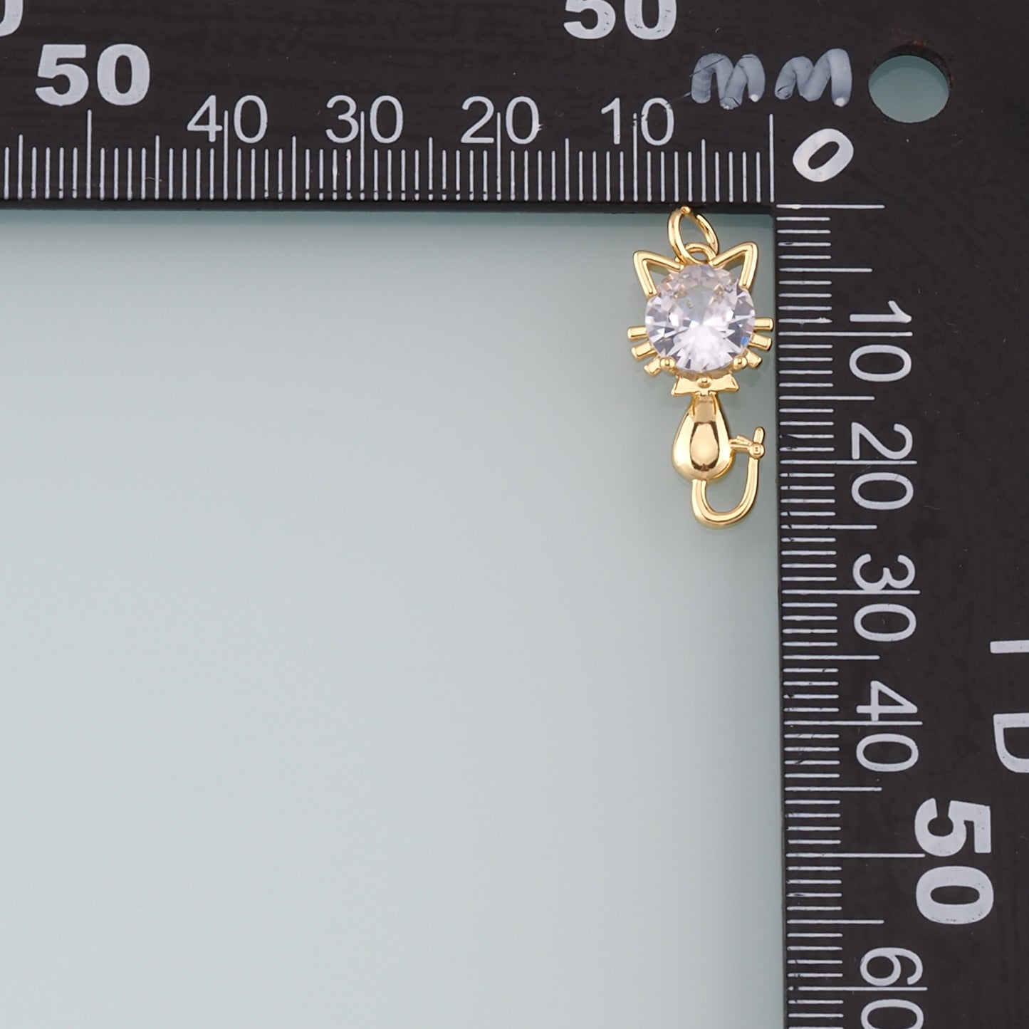Gold Animal Charms,18K Gold Filled Cat Pendant,CZ Micro Pave Cat Charm Bracelet Necklace for DIY Jewelry Making Supply