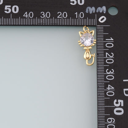 Gold Animal Charms,18K Gold Filled Cat Pendant,CZ Micro Pave Cat Charm Bracelet Necklace for DIY Jewelry Making Supply