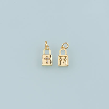 Gold Key Lock Charms,18K Gold Filled Lock Pendant,CZ Micro Pave Lock Charm Bracelet Necklace for DIY Jewelry Making Supply