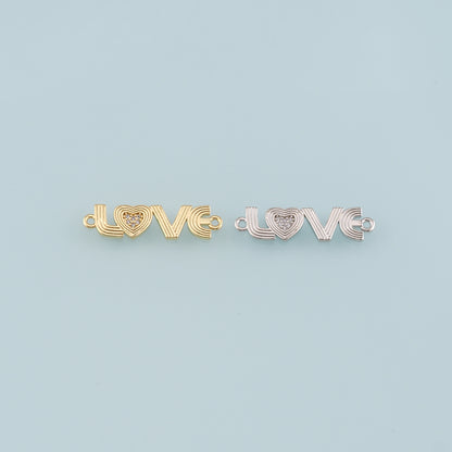18K Gold Filled Love Connector,CZ Micro Pave Heart Charm Bracelet Necklace for DIY Jewelry Making Supply