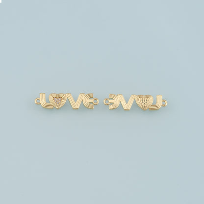 18K Gold Filled Love Connector,CZ Micro Pave Heart Charm Bracelet Necklace for DIY Jewelry Making Supply