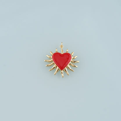 18K Gold Filled Heart Pendant,Enamel Heart Charm Bracelet Necklace for DIY Jewelry Making Supply