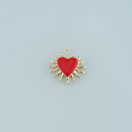 18K Gold Filled Heart Pendant,Enamel Heart Charm Bracelet Necklace for DIY Jewelry Making Supply