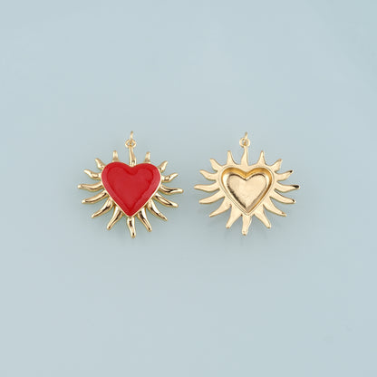 18K Gold Filled Heart Pendant,Enamel Heart Charm Bracelet Necklace for DIY Jewelry Making Supply
