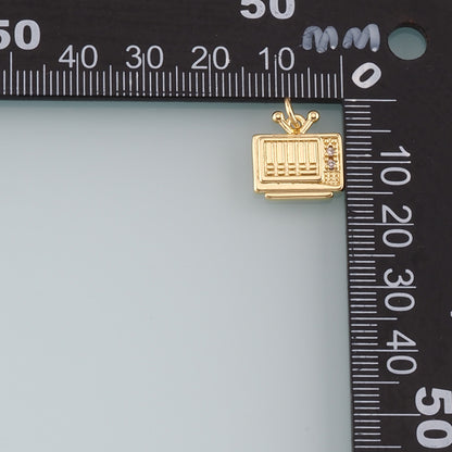 18K Gold Filled TV Pendant,CZ Micro Pave Television Charm Bracelet Necklace for DIY Jewelry Making Supply
