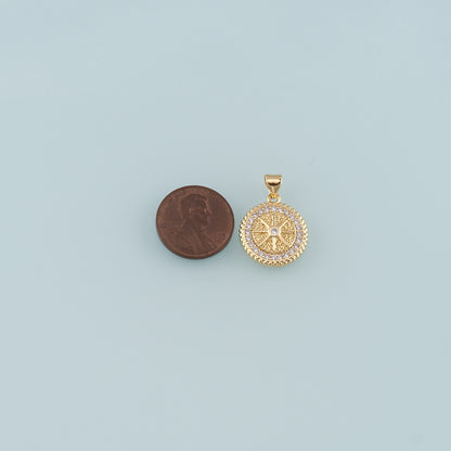 18K Gold Filled Compass Pendant,CZ Micro Pave Compass Charm Bracelet Necklace for DIY Jewelry Making Supply