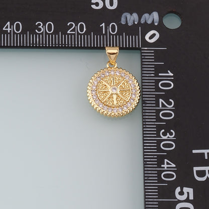 18K Gold Filled Compass Pendant,CZ Micro Pave Compass Charm Bracelet Necklace for DIY Jewelry Making Supply