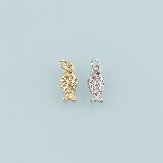 Gold Fish Charms,18K Gold Filled Fish Pendant,CZ Micro Pave Fish Charm Bracelet Necklace for DIY Jewelry Making Supply